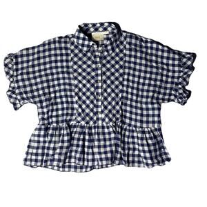 Maeve Linen Blend Gingham Check Ruffle Blouse S Anthropologie